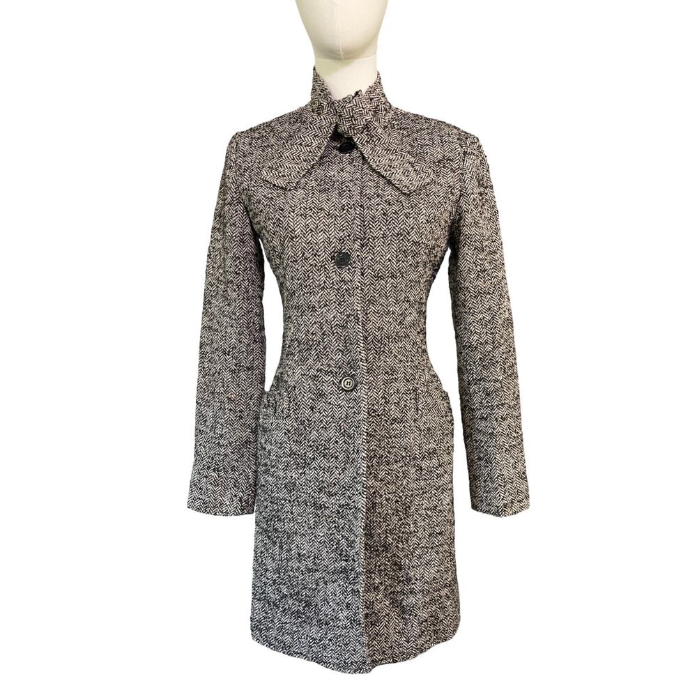 Alessandro Keil Herringbone Tailored Long Coat Mohair Wool Blend USA Size S